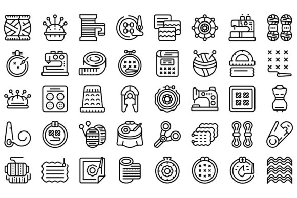Embroidery Class Icons Set Outline
